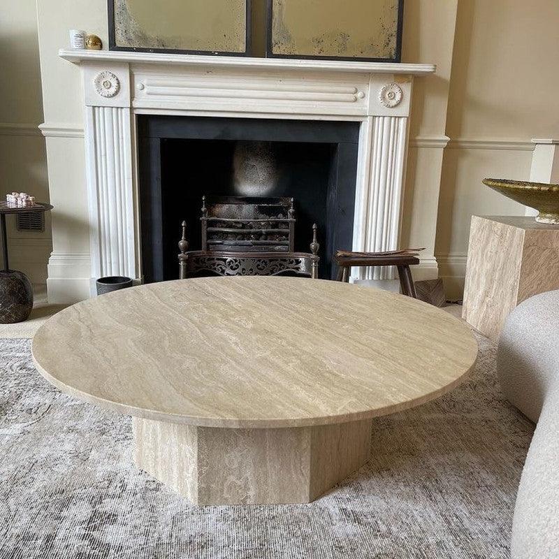 Treventino Off White Marble Center Table By Alhome