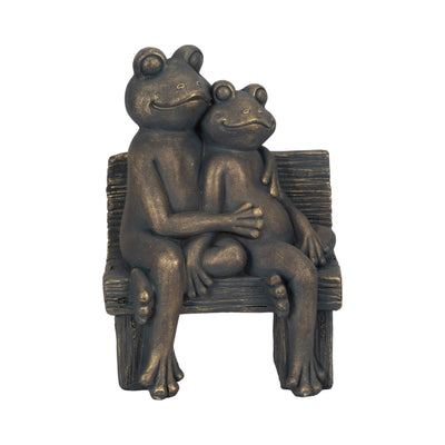 12" Cuddling Frogs On Bench, Bronze