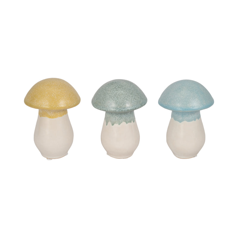 S/3,  5" Colorful Top Mushrooms, Multi