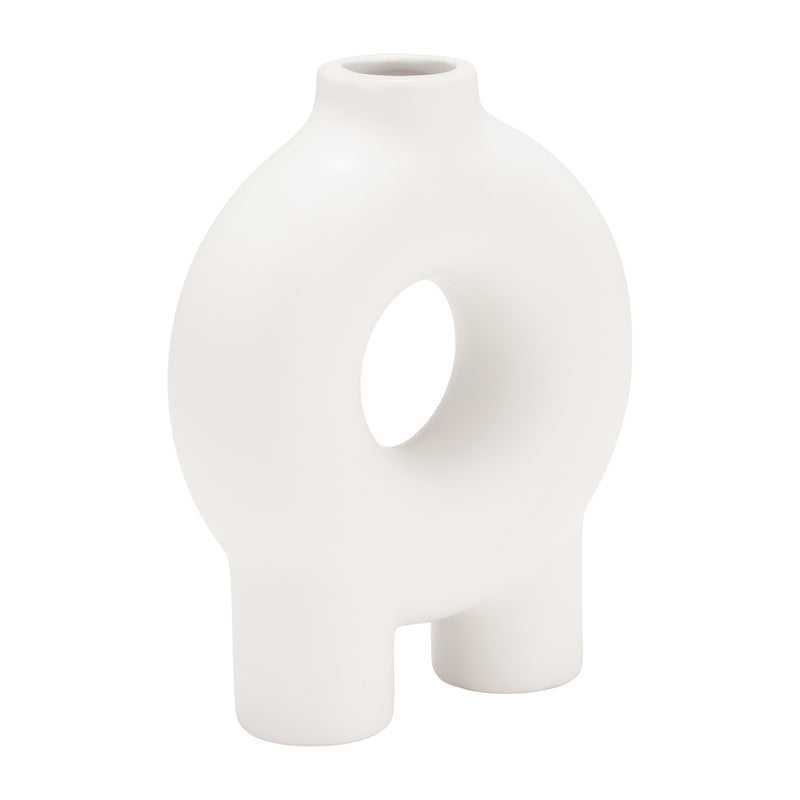 CER,7",DONUT FOOTED VASE,WHITE