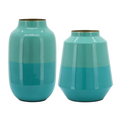 METAL 12" URN VASE, GREEN