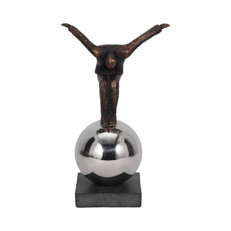 METAL 12" BALANCING MAN ON SPHERE, BRONZE