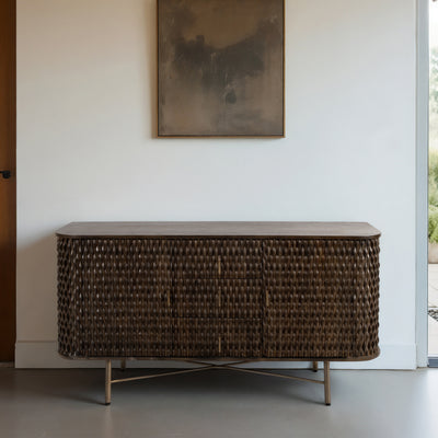 60" Carved Wood Console, Brown/gold