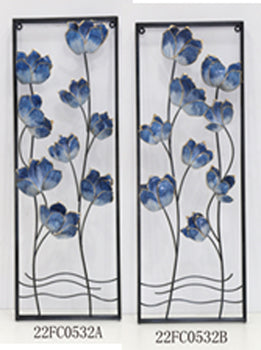 S/2 32" Blooming Flowers Metal Wall Panels, Blue/b