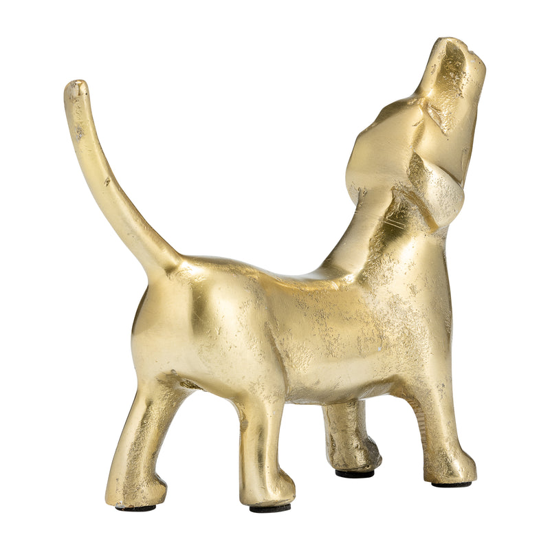 8"L METAL, DECO HOWLING DOG, GOLD