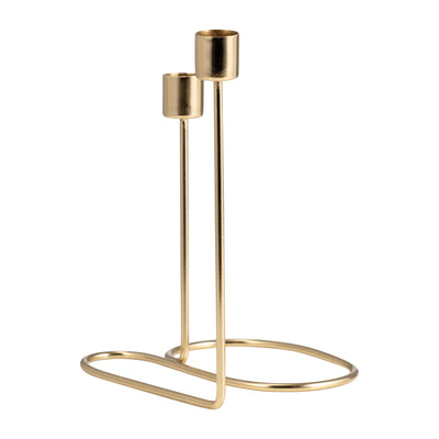 METAL, 8" DOUBLE SWIRL 2-TAPER CANDLEHOLDER, GOLD