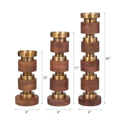 S/3 13/17/22" Hollis Wood Candle Sticks, Brown