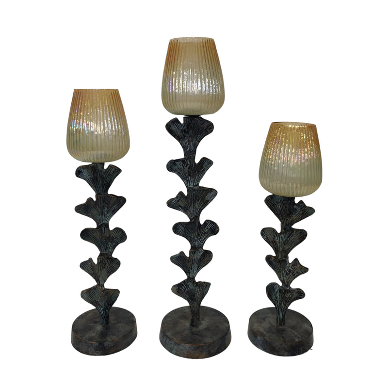 S/3 17/20/23" Yarrow Candleholders, Gray