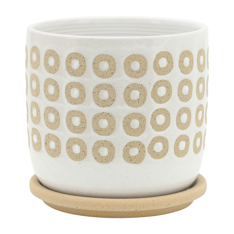 S/2 5/6" CIRCLES PLANTER W/ SAUCER, WHITE