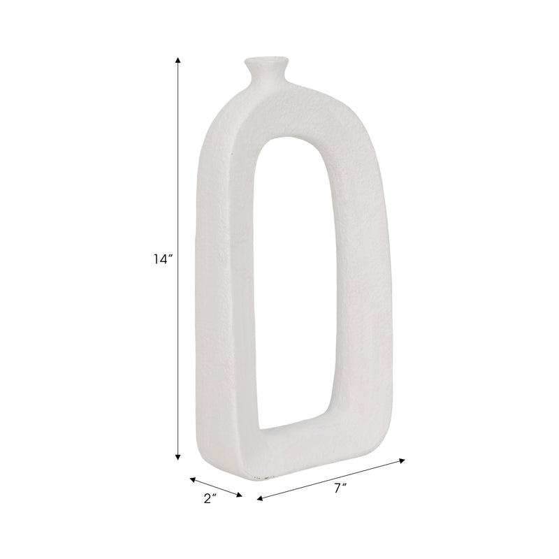 14" Open Cut-out Rough Vase, White