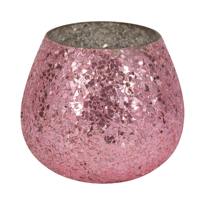 Glass, 5" 17 Oz Crackled Scented Candle, Pink