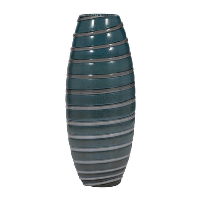 15" Santiago Striped Blue Glass Vase