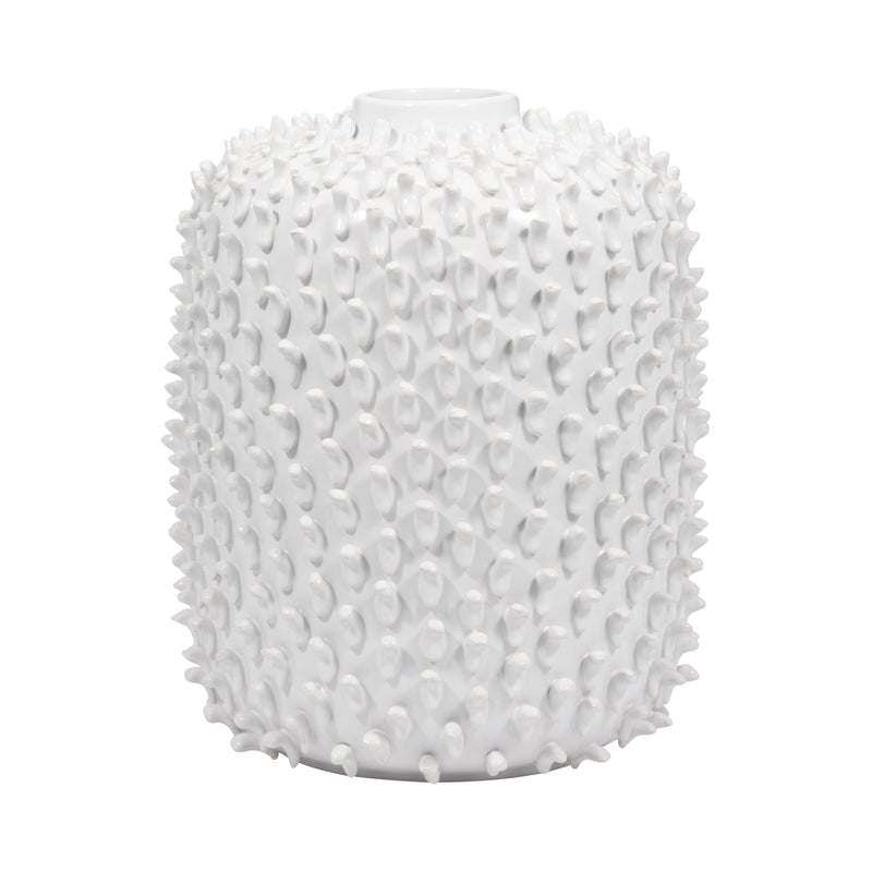 Stoneware, 13" Hand Made Dot Vase, White