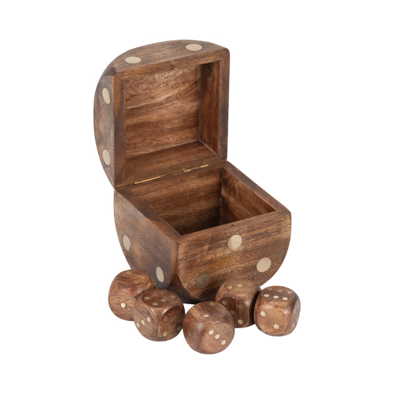 4" Dice Box With Dice Inside, Brown