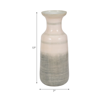 Glass, 17" 2-toned Enamel Vase, White