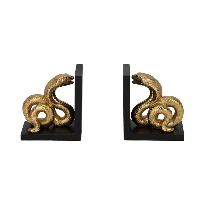 6" Snake Bookends, Gold/black