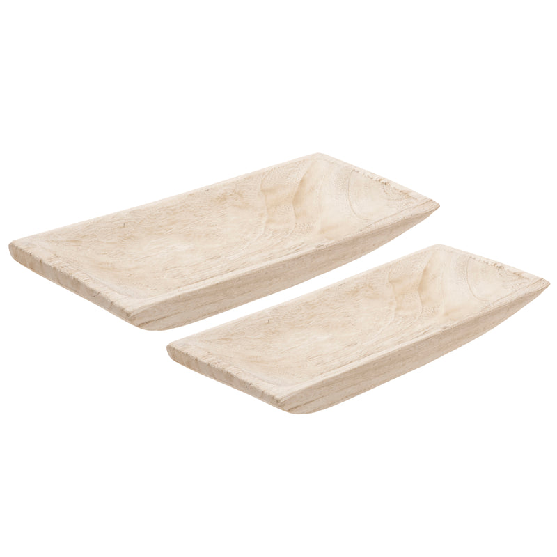 S/2, 15/20" WOOD RECTANGULAR TRAY, WHITE