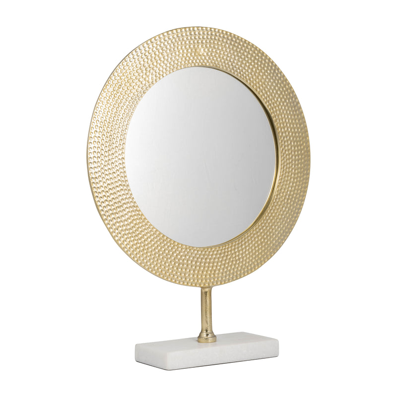 METAL 21" HAMMERED MIRROR ON STAND, GOLD