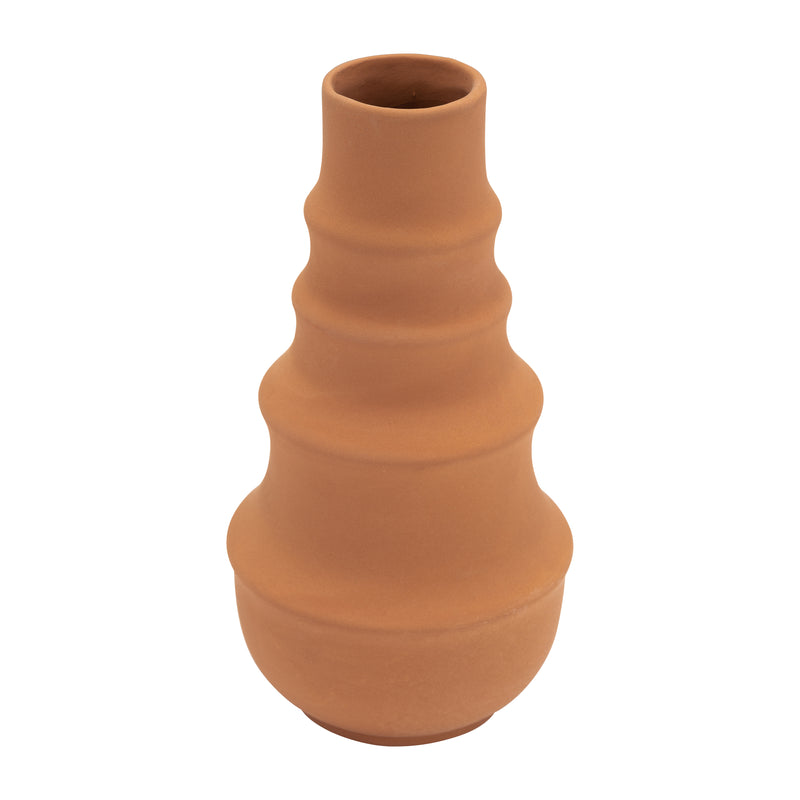 CER,11",RING PATTERN VASE,TERRACOTTA