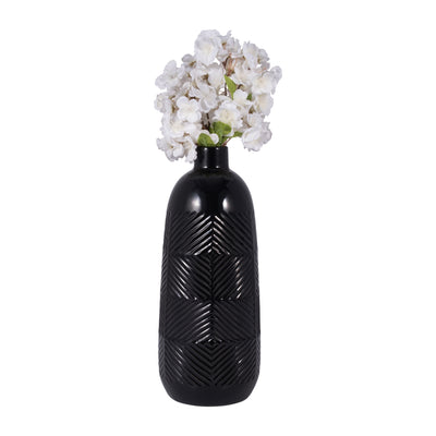 CER, 17" TEXTURED LINES VASE, BLACK