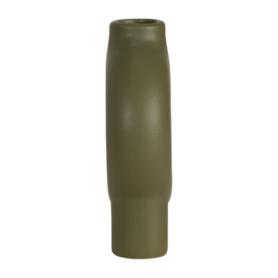 CER,7",DONUT FOOTED VASE,OLIVE