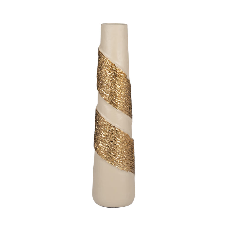 Glass, 22" Aluminum Wrapped Vase, White/gold