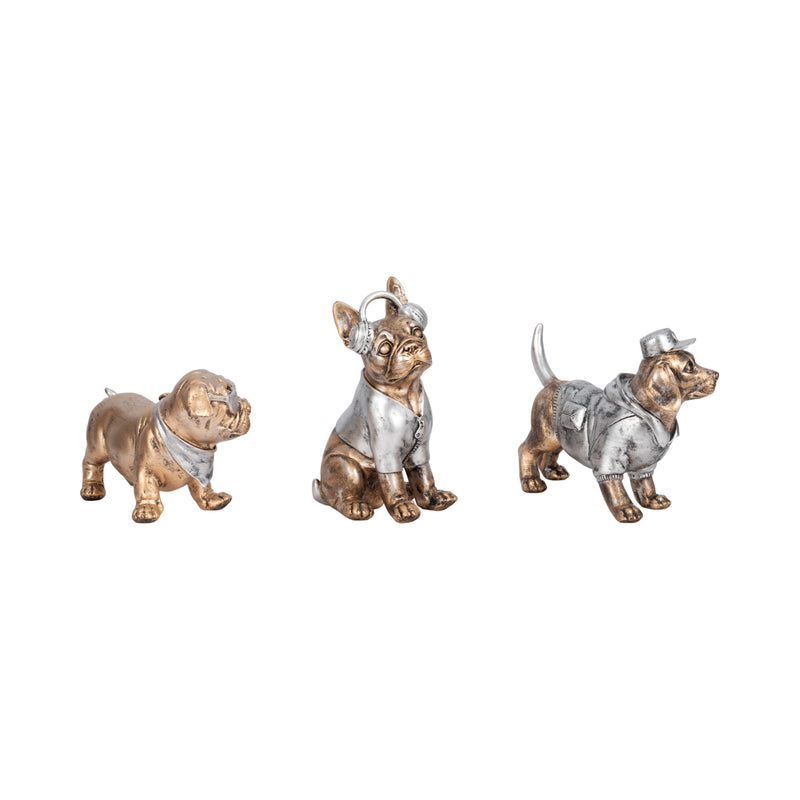 S/3 10" Cool Dogs Decor, Gold