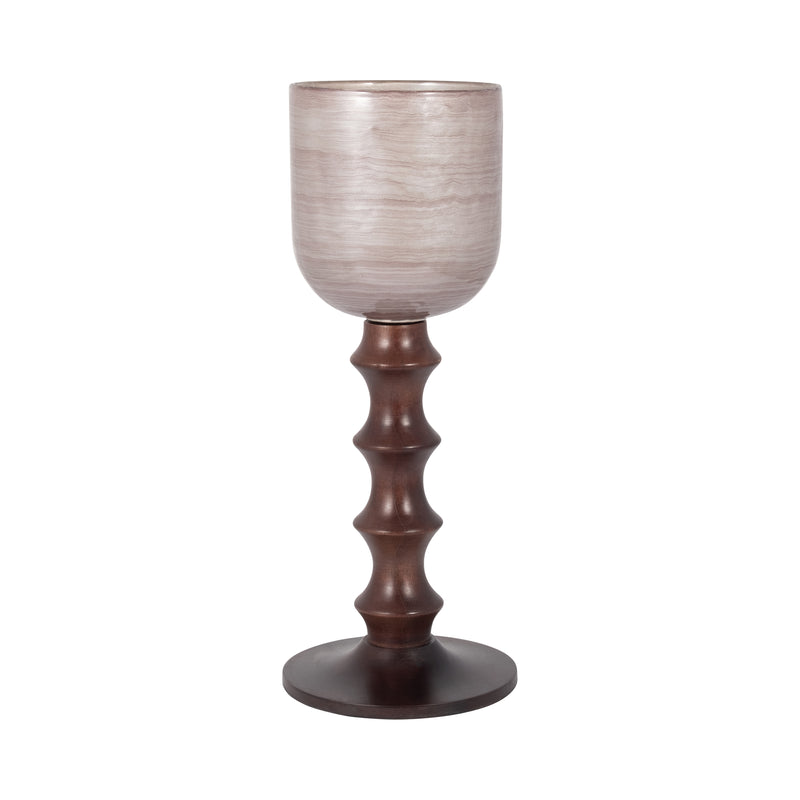 GLASS, 20" WOODEN BASE HURRICAN, BLUSH