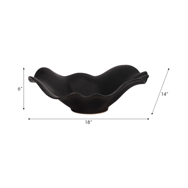 18" Ruffled Edge Bowl Matte Finish, Black