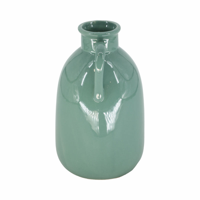 CER, 10"H EARED VASE, DARK SAGE