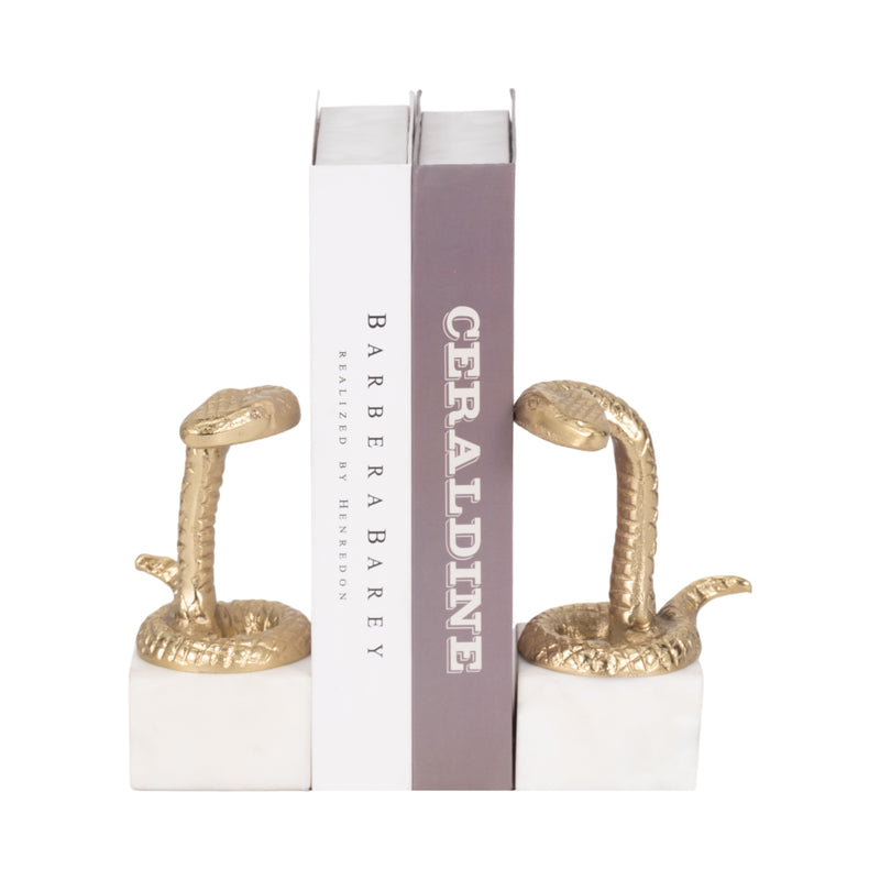 S/2 7" Snake Bookends, Gold