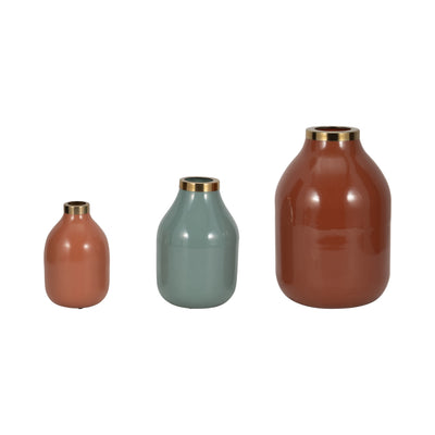 S/3 7/9/12" Jefford Metal Bottle Vases, Terracotta