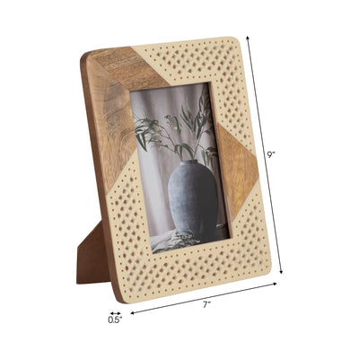 RESIN, 4X6 WOOD & WOVEN PHOTO FRAME, IVORY/NATURAL