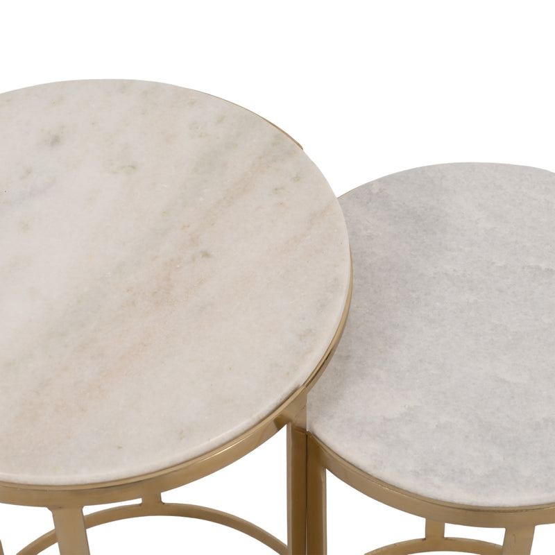 S/2 20/22" Morwar Marble Top Accent Tables, White/