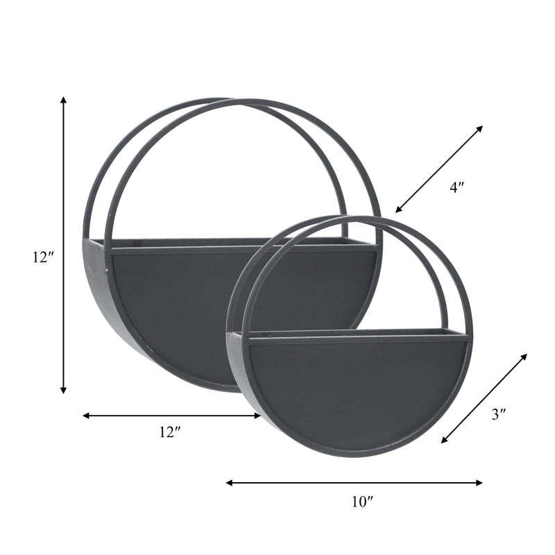 S/2 METAL 9/12" ROUND WALL PLANTERS, BLACK