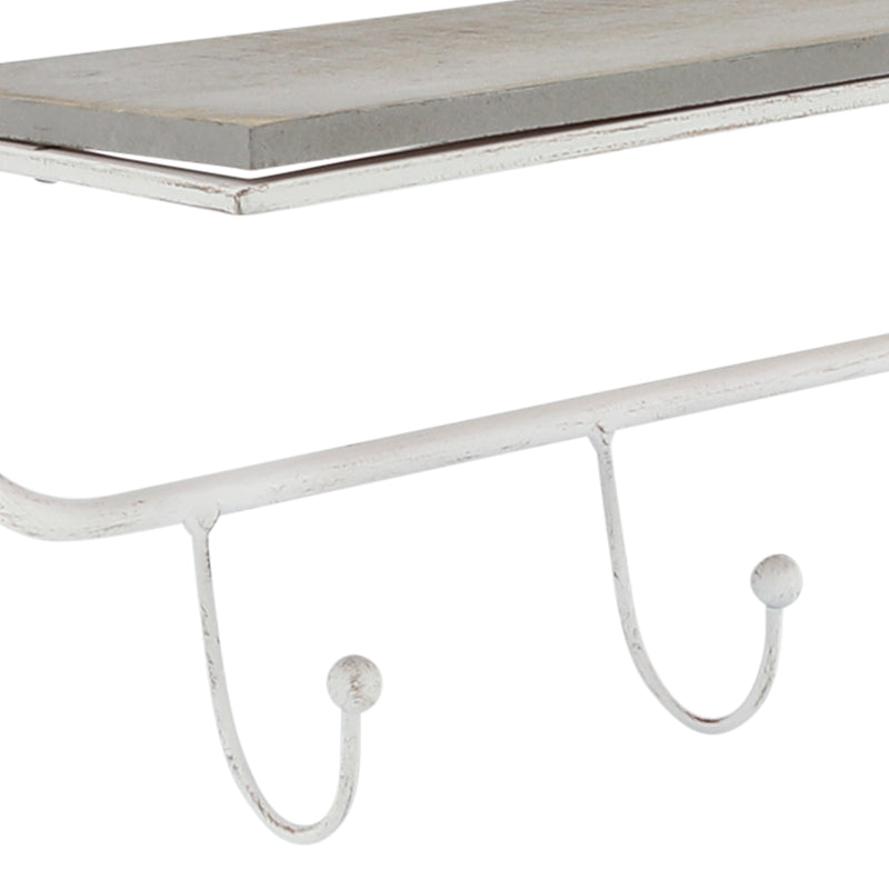 METAL/WOOD 20" 5  HOOK WALL SHELF, WHITE/GRAY