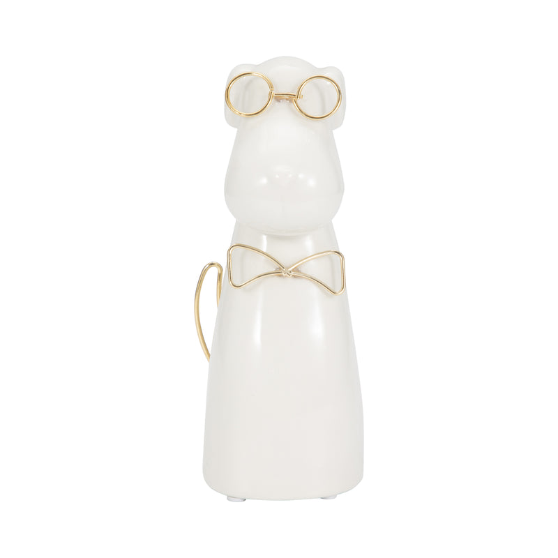 CER 7"H, PUPPY WITH GOLD GLASSES AND BOWTIE, WHT