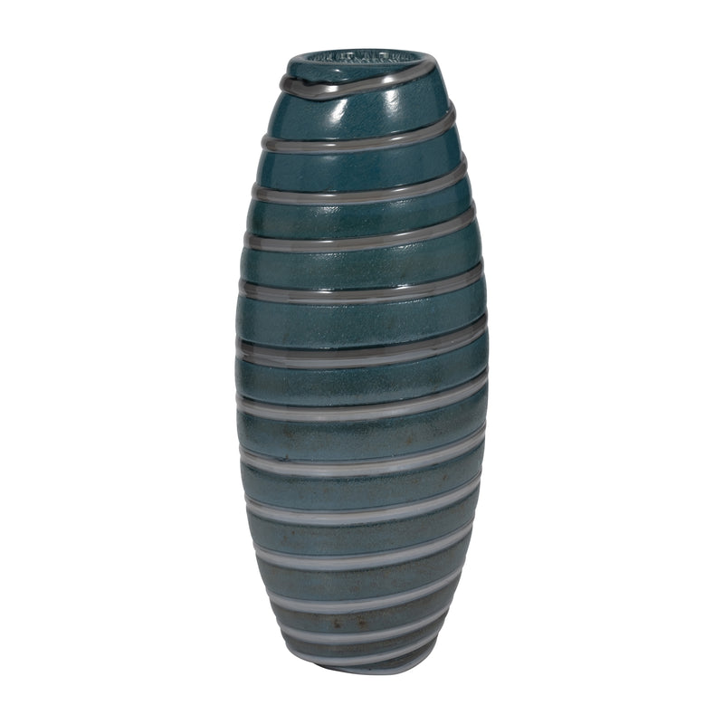 15" Santiago Striped Blue Glass Vase