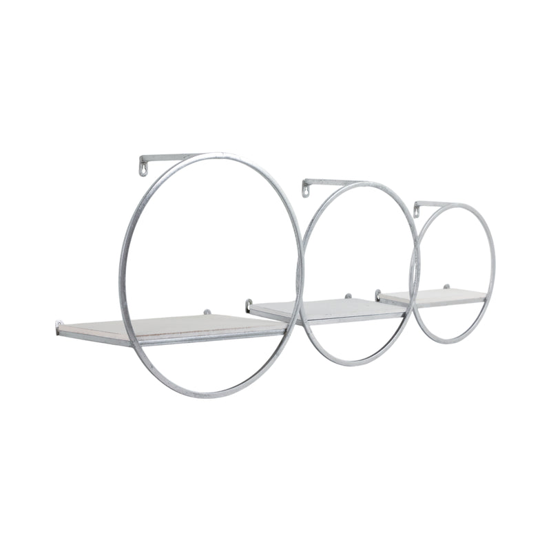 S/3 WOOD/METAL WALL SHELVES, WHITE/SILVER