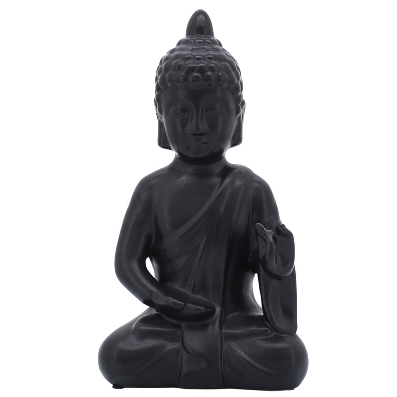 10", BLACK CERAMIC SEATED BUDDHA