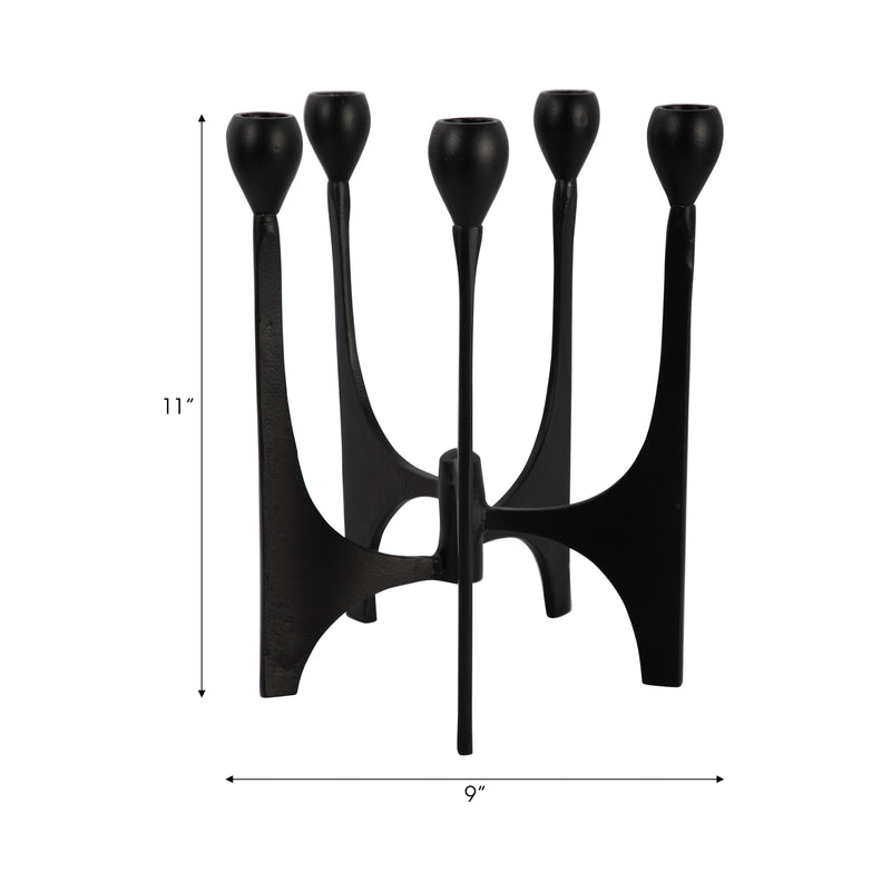 METAL, 11" 5-TAPER CANDELABRA, BLACK