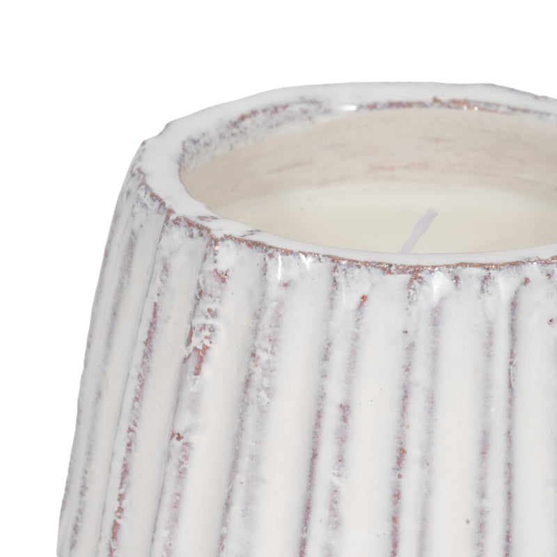 5" 9 Oz Sea Salt & Lemon Ridged Candle, White