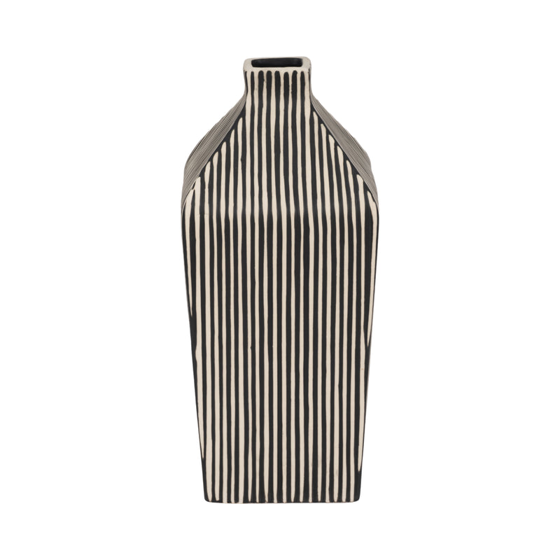 11" Lines Square Vase, Black/white