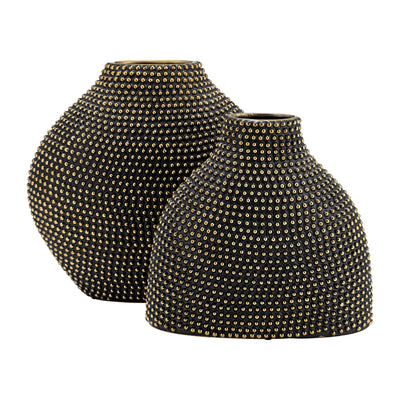 CERAMIC 16" BEADED VASE, BLACK/GOLD