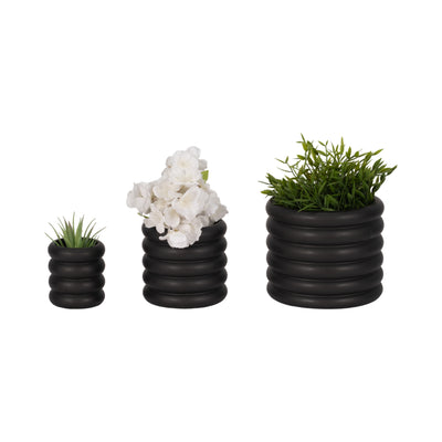 S/3 4/6/7" Stacked Rings Planters, Black