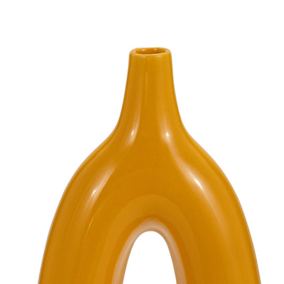 CER, 14"H OPEN CUT-OUT VASE, MUSTARD GOLD