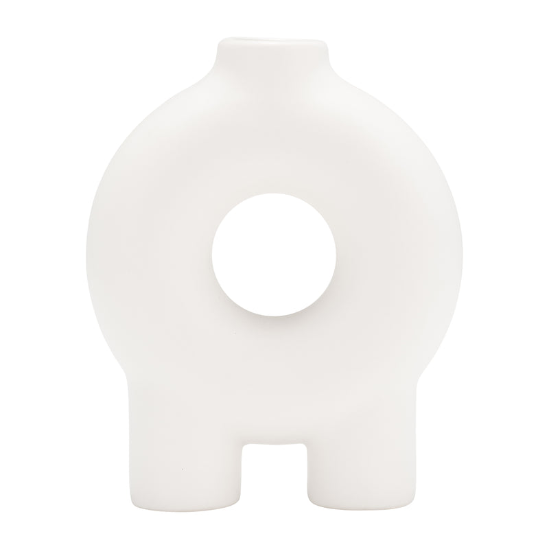 CER,7",DONUT FOOTED VASE,WHITE