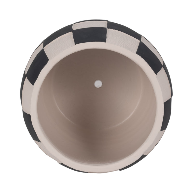 8" Checkerboard Rounded Planter, Black/white