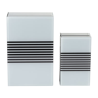 WOOD, S/2 8/11" STRIPED BOXES, BLACK/WHITE