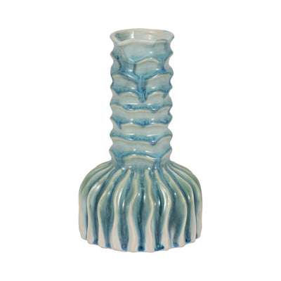 9" Coastal Ribbed Bud Vase Reactive Finish, Blue